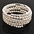 Wide Imitation Pearl Beaded & Clear Crystal Coil Flex Bangle Bracelet - view 6