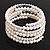 Wide Imitation Pearl Beaded & Clear Crystal Coil Flex Bangle Bracelet - view 3