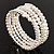 Wide Imitation Pearl Beaded & Clear Crystal Coil Flex Bangle Bracelet