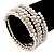 Wide Imitation Pearl Beaded & Clear Crystal Coil Flex Bangle Bracelet - view 12