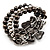 3 Strand Floral Bead Flex Bracelet (Gun Metal/ Antique Silver Finish) - 19cm Length - view 3
