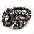 3 Strand Floral Bead Flex Bracelet (Gun Metal/ Antique Silver Finish) - 19cm Length - view 7
