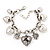 Chunky Oval Link 'Heart' Charm Bracelet In Silver Tone Metal - 18cm Length with 5cm extension