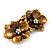 4 Large Diamante Flower Flex Bracelet In Antique Gold - up to 18cm Length - view 5