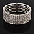 6-Row Cubic Zirconia Flex Bangle Bracelet (Silver Tone)