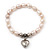 Pale Pink Freshwater Pearl Silver Metal 'Heart' Flex Bracelet (Up To 19cm Length)
