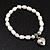 White Freshwater Pearl Silver Metal 'Heart' Flex Bracelet (Up To 19cm Length)