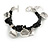 Silver Tone Metal Charm Black Leather Bracelet With Toggle Clasp - up to 18cm Length - view 2