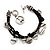 Silver Tone Metal Charm Black Leather Bracelet With Toggle Clasp - up to 18cm Length - view 5