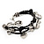 Silver Tone Metal Charm Black Leather Bracelet With Toggle Clasp - up to 18cm Length - view 4
