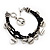 Silver Tone Metal Charm Black Leather Bracelet With Toggle Clasp - up to 18cm Length - view 6