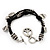 Silver Tone Metal Charm Black Leather Bracelet With Toggle Clasp - up to 18cm Length - view 3
