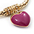 Gold Plated Magnetic Pink Enamel Heart Charm Bracelet - up to 18cm Length - view 3