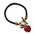 Black Leather Red Enamel Heart Charm Bracelet With T- Bar Closure - up to 19cm wrist - view 5