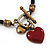 Black Leather Red Enamel Heart Charm Bracelet With T- Bar Closure - up to 19cm wrist - view 2