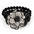 Stunning 3 Strand Black Bead Crystal Flower Stretch Bracelet - Up to 18cm Length - view 5