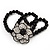 Stunning 3 Strand Black Bead Crystal Flower Stretch Bracelet - Up to 18cm Length - view 6