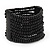 Wide Black Multistrand Wood Bead Bracelet - up to 20cm wrist