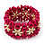 Fuchsia Floral Wood Bead Bracelet - up to 19cm wrist - view 3