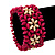 Fuchsia Floral Wood Bead Bracelet - up to 19cm wrist