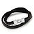Unisex Dark Brown Leather Wristband - (for smaller wrist - 17cm length) - view 3