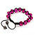 Unisex Fuchsia Glass Beads Bracelet - 10mm - Adjustable - view 2