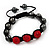 Hematite & Red Crystal Beaded Bracelet - Adjustable - 11mm Diameter - view 3