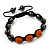 Hematite & Orange Crystal Beaded Bracelet - Adjustable - 11mm Diameter - view 2