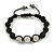 Unisex Black Resin Beads & Clear Crystal Balls Buddhist Bracelet - 9mm - Adjustable