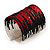 Wide Black/Red/White Flex Glass Bead Bangle Bracelet - Adjustable - 6.5cm Width
