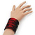 Wide Black/Red/White Flex Glass Bead Bangle Bracelet - Adjustable - 6.5cm Width - view 3