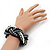Chunky Black/Grey/White Beaded Braided Flex Bracelet - up to 22cm Length - view 2