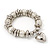 Chunky White Simulated Pearl & Silver Metal Bead 'Heart' Charm Flex Bracelet - 21cm Length - view 4