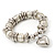 Chunky White Simulated Pearl & Silver Metal Bead 'Heart' Charm Flex Bracelet - 21cm Length - view 5