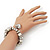 Chunky White Simulated Pearl & Silver Metal Bead 'Heart' Charm Flex Bracelet - 21cm Length - view 2