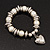 Chunky White Simulated Pearl & Silver Metal Bead 'Heart' Charm Flex Bracelet - 21cm Length - view 3