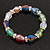 Multicoloured Glass Bead With Clear Crystals Silver Rings Flex Bracelet - 18cm - view 2