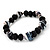 Black/White Heart & Faceted Bead Flex Bracelet - 18cm Length - view 2