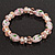 Floral Pink Glass Bead & Crystal Ring Flex Bracelet - Up to 21cm Length