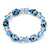Floral Light Blue Glass Bead & Crystal Ring Flex Bracelet - Up to 21cm Length