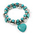 2-Strand Turquoise Stone & Silver Metal Bead 'Heart' Charm Flex Bracelet - 19cm Length - view 4