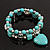 2-Strand Turquoise Stone & Silver Metal Bead 'Heart' Charm Flex Bracelet - 19cm Length - view 6