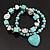 2-Strand Turquoise Stone & Silver Metal Bead 'Heart' Charm Flex Bracelet - 19cm Length - view 5