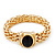 Gold Plated Mesh Magnetic Bracelet With Black Central Stone - 18cm Length