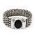 Silver Tone Wide Mesh Magnetic Bracelet With Black Resin Stone - 18cm Length