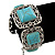 Vintage Turquoise Style Square Filigree Bracelet In Burn Silver - 16cm Length/ 5cm Extension - view 5