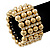 Wide Matt Gold Bead/Crystal Flex Bracelet - 18cm Length - view 2
