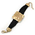 Ethnic Hammered Square Disk Black Cotton Cord Bracelet In Gold Plating - 16cm Length/ 5cm Extension - view 2
