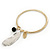 Thin Hammered Charm 'Bead, Feather & Medallion' Bangle In Gold Plating - 18cm Length - view 6