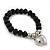 Jet Black Faceted Glass Bead 'Heart' Flex Bracelet - up to 22cm Length - view 2